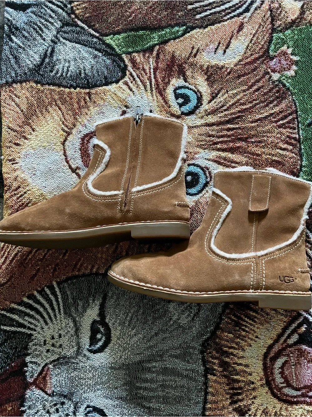 UGG Women's Chestnut Suede Shearling-Trim Ankle Booties